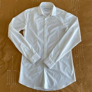 Used Mizzen & Main Leeward Dress Shirt in Solid White - Medium Tall Trim fit